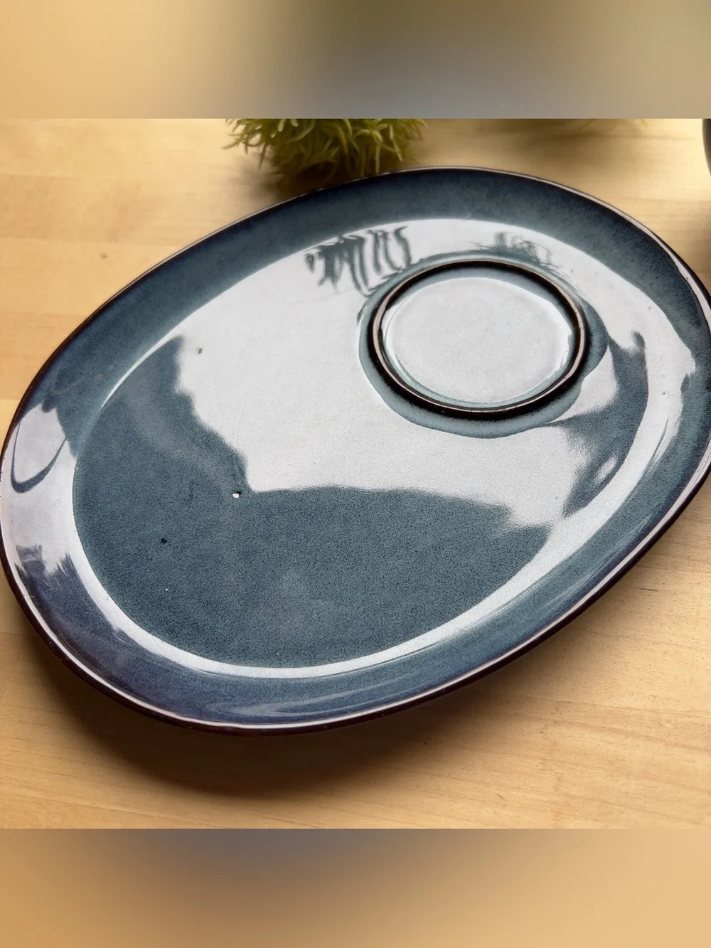 IKEA Gladilig Blue Black Trim Stoneware Glazed Finish BowlCup and Plate Tray Set